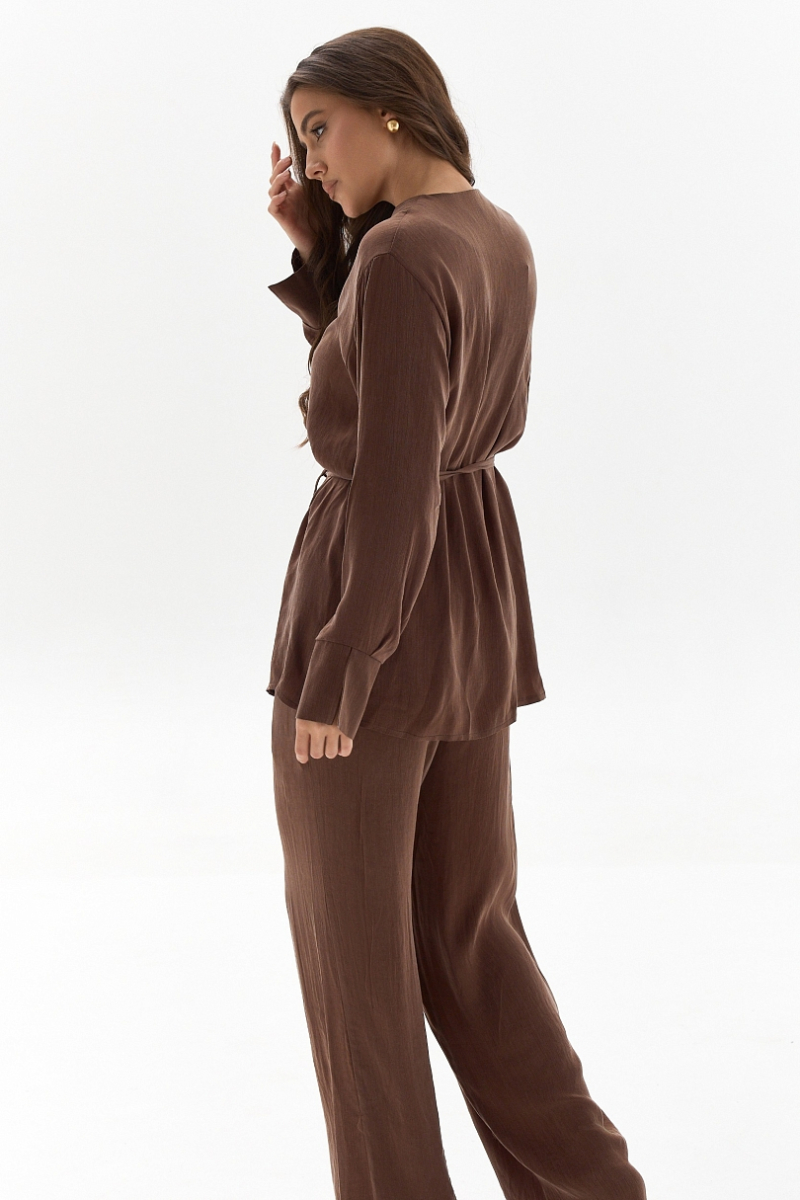 Блуза на запах из купро Ricoco, цвет: Кофейный, 7028/1 купить онлайн