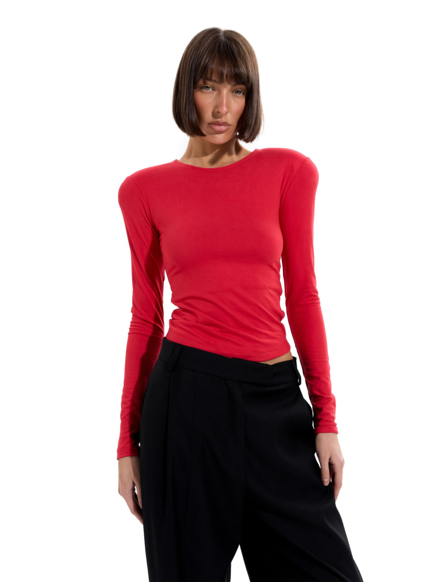 Лонгслив из вискозы с объемными плечами ANOTHER SELECT, цвет: красный, 00185 купить онлайн