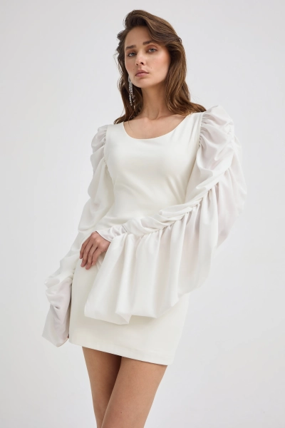 Платье с объемными рукавами Shtripling, цвет: белый, SHDRS013WHT купить онлайн