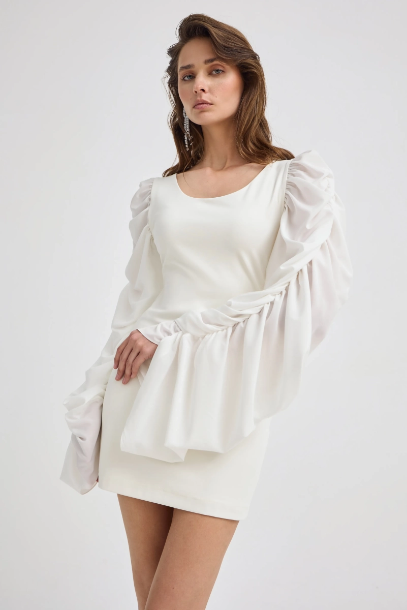 Платье с объемными рукавами Shtripling, цвет: белый, SHDRS013WHT купить онлайн