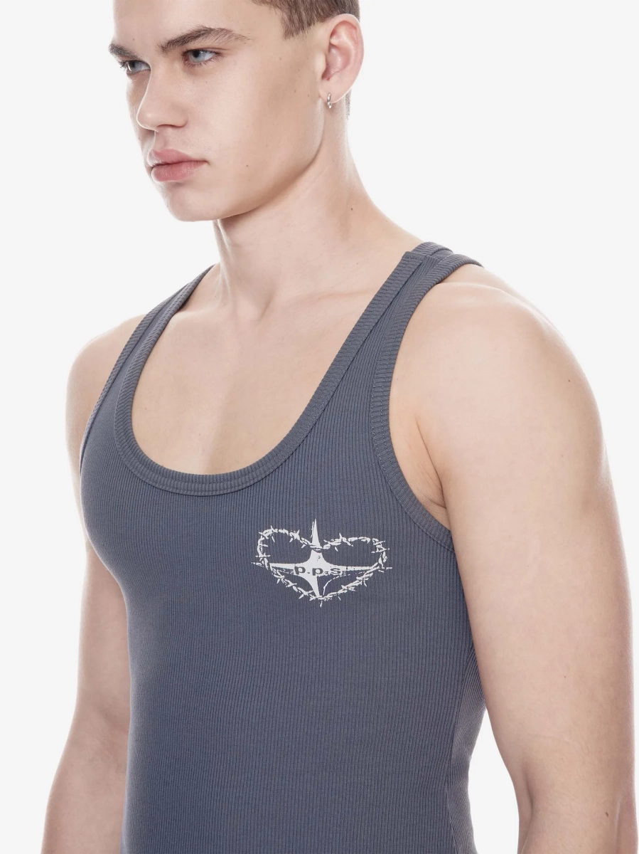 Хлопковая майка с принтом POST POST SCRIPTUM, цвет: потертый серый,  купить онлайн