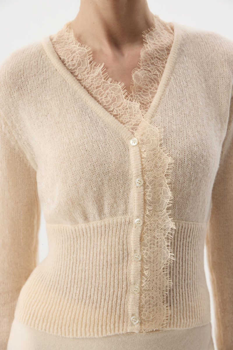 Кардиган с кружевом Charmstore, цвет: кремовый,  купить онлайн