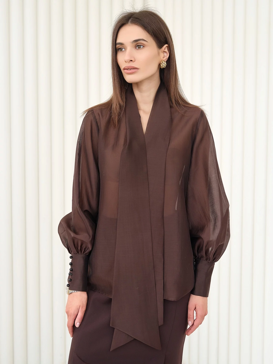 Блуза воздушная с бантом I.B.W., цвет: шоколад, BL031 купить онлайн