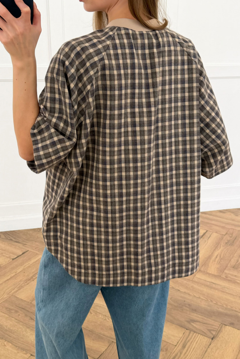 Футболка объемная в клетку Label .B, цвет: Сине-коричневый,  купить онлайн