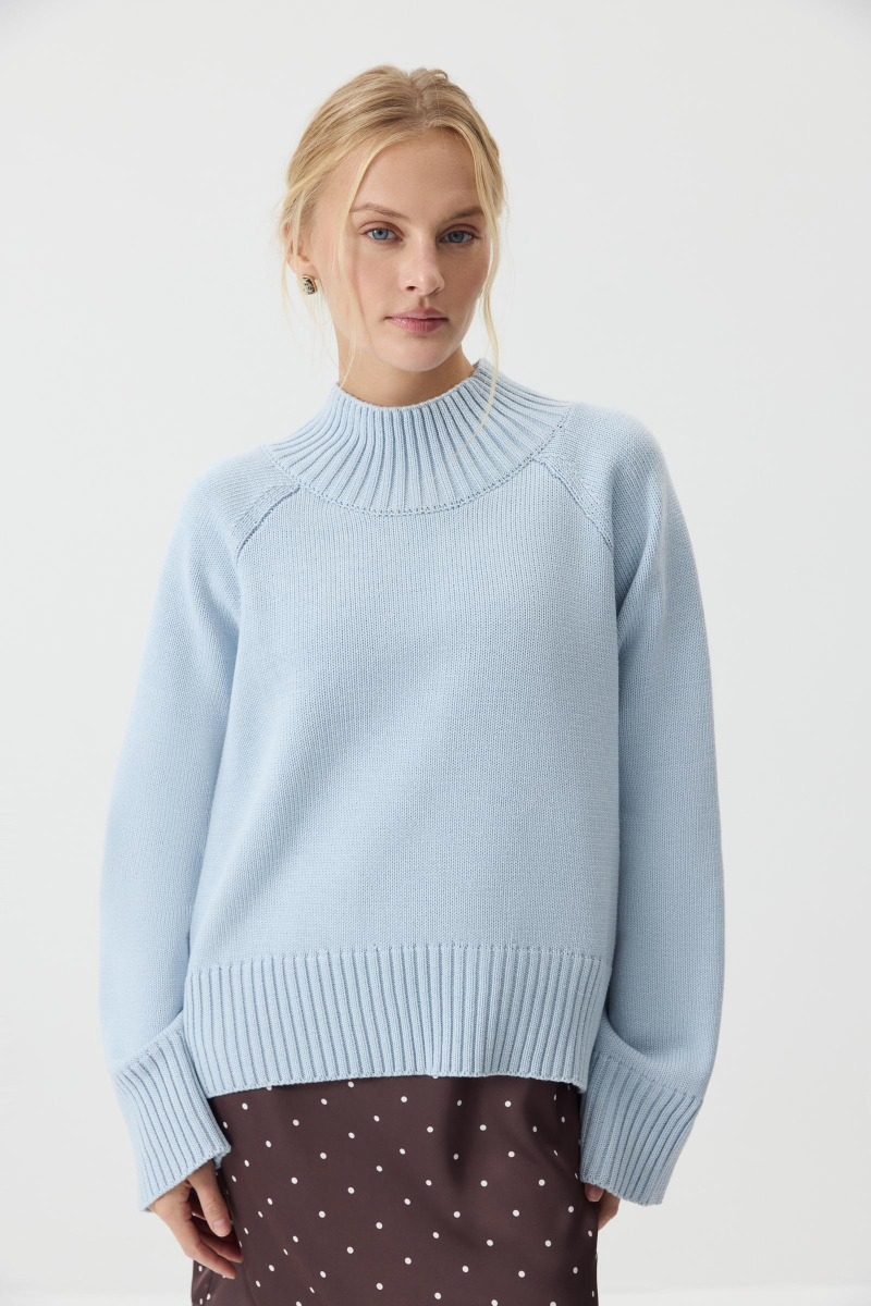 Свитер с широкой стойкой из хлопка Charmstore, цвет: светло-голубой, 303-414109-667 купить онлайн