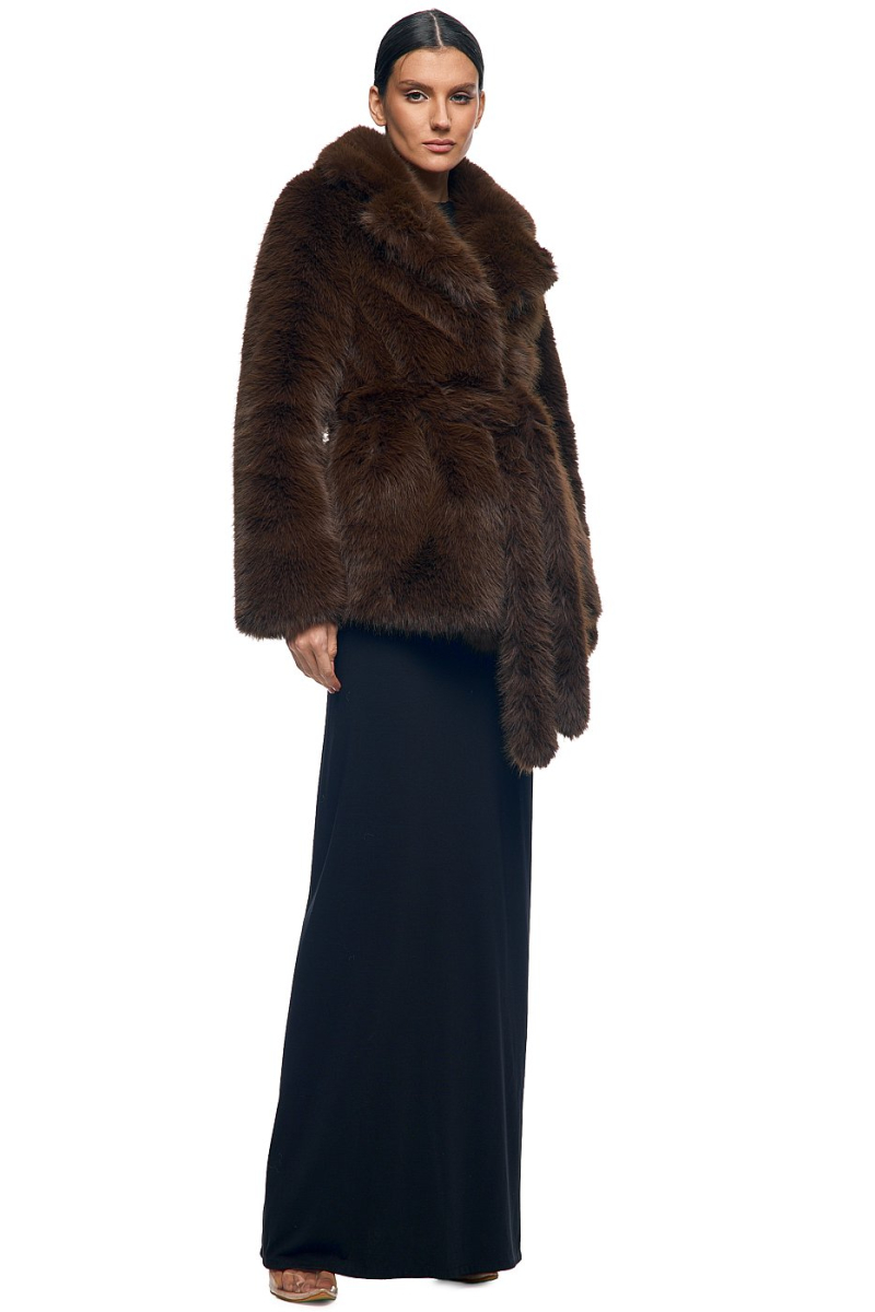 Шуба удлинённая с поясом SODAMODA, цвет: коричневый, 15913 купить онлайн