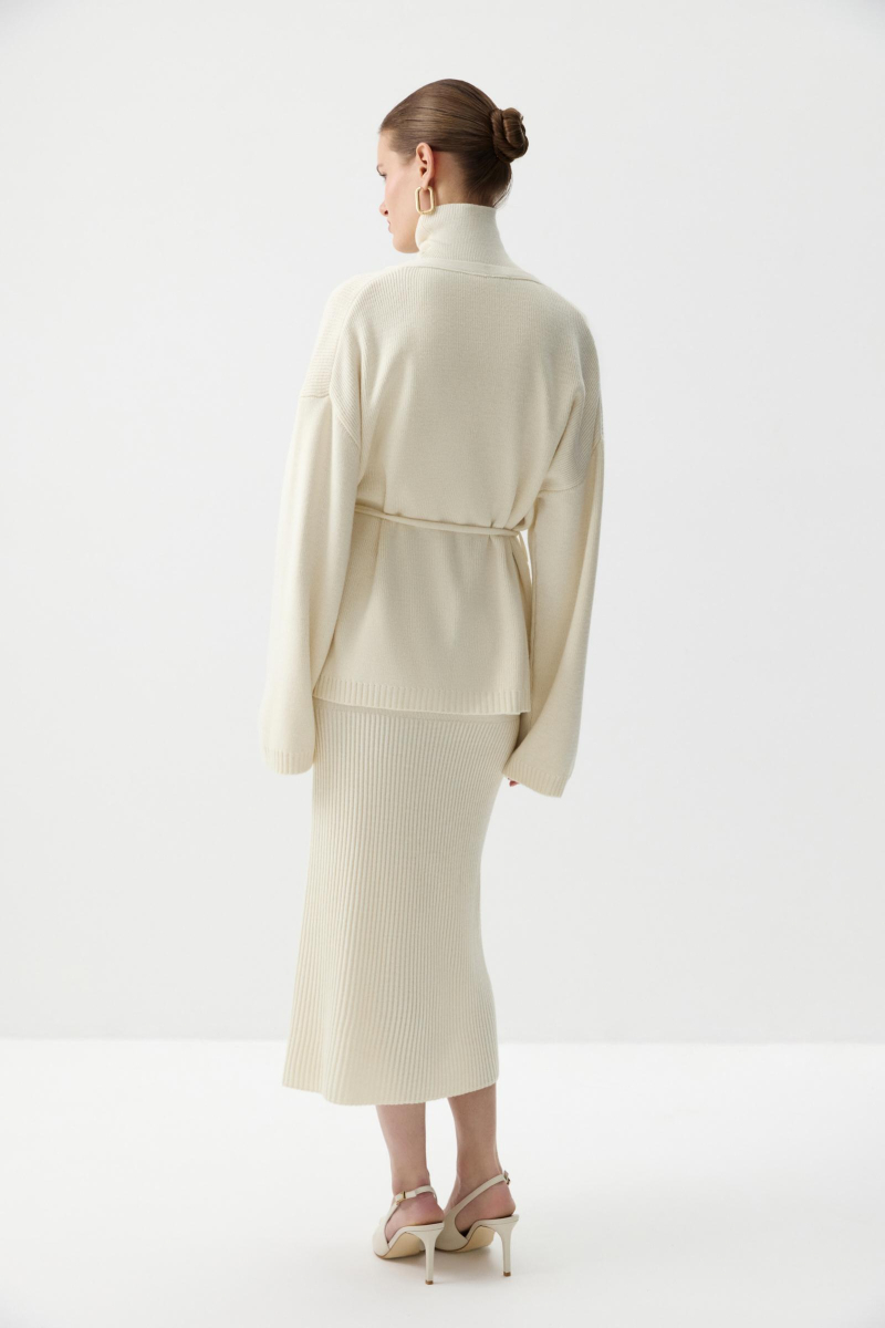 Кардиган из шерсти с поясом Charmstore, цвет: белый, 305-51798-111 купить онлайн