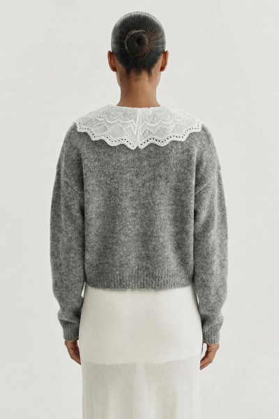 Кардиган с кружевным воротником TOPTOP, цвет: серый, TTS.051.19381.800 купить онлайн
