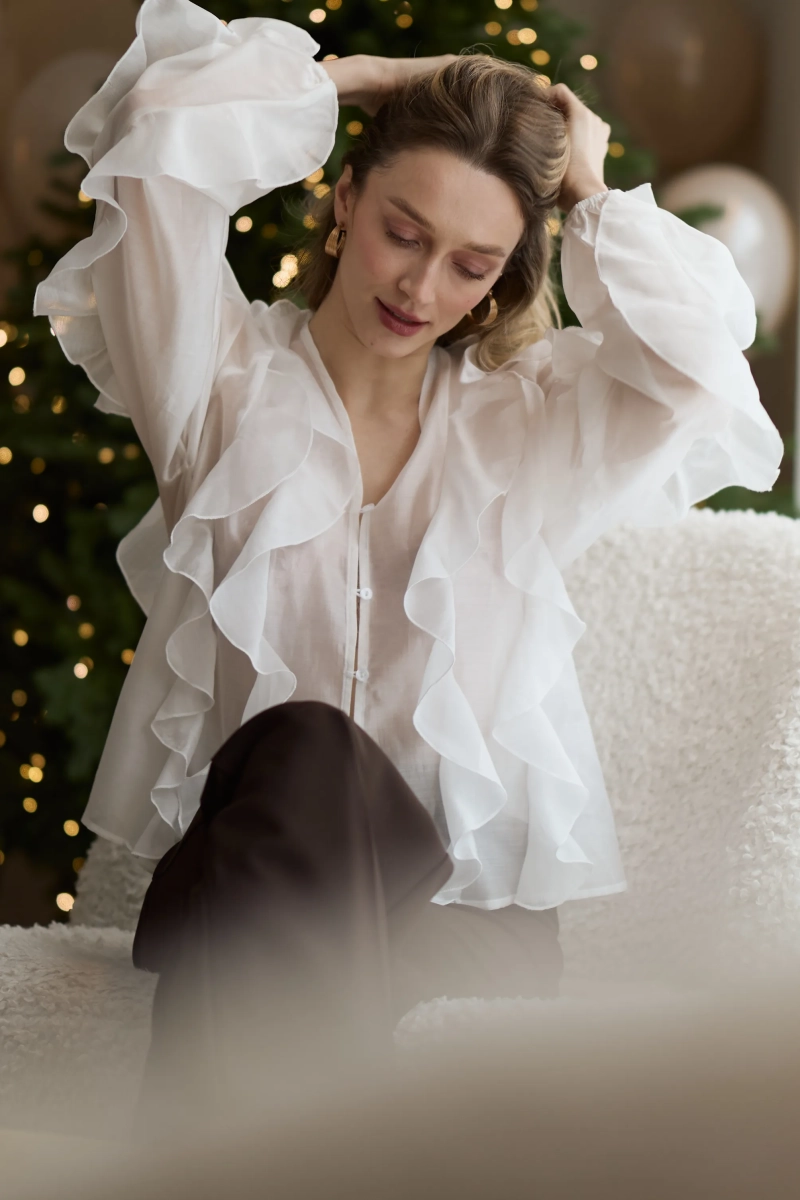 Блуза из лиоцелла с рюшами Ricoco, цвет: молочный, 6083/2 купить онлайн