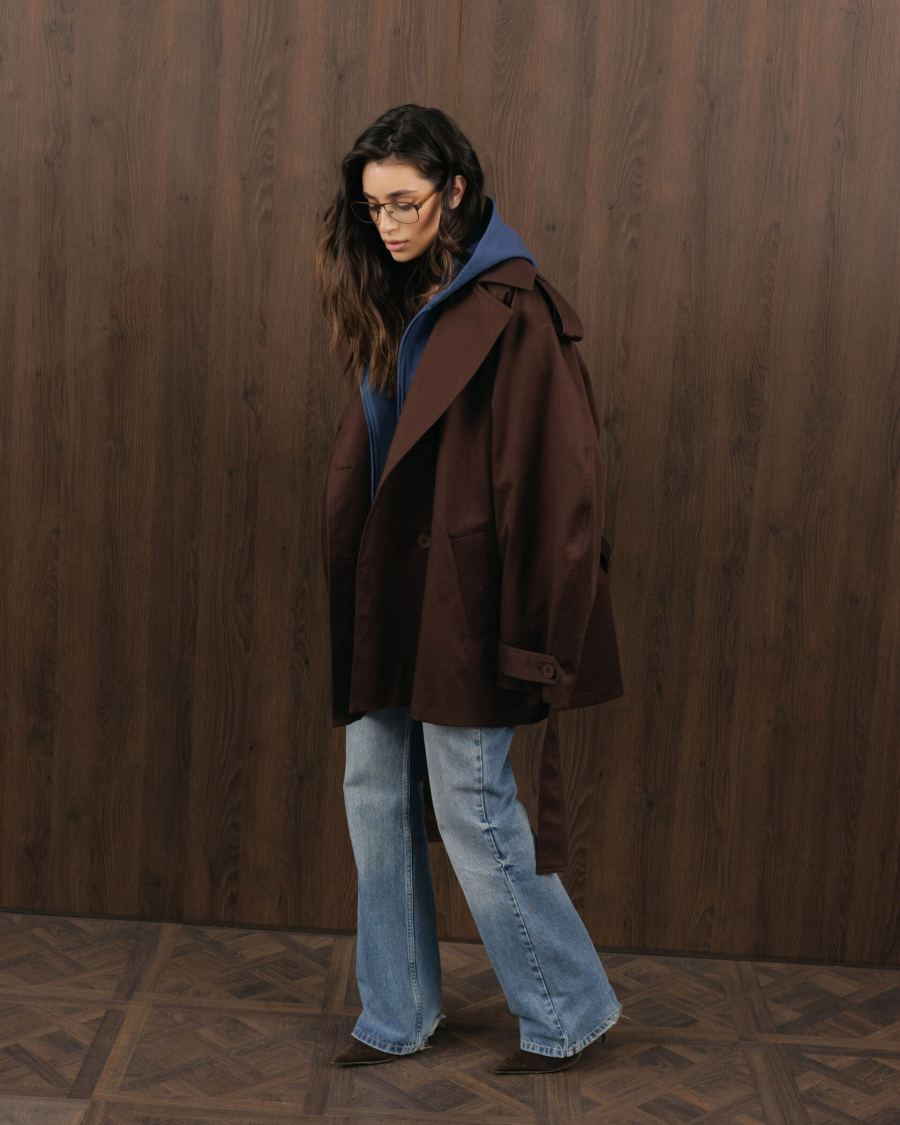 Короткий тренч YONSRU, цвет: коричневый,  купить онлайн