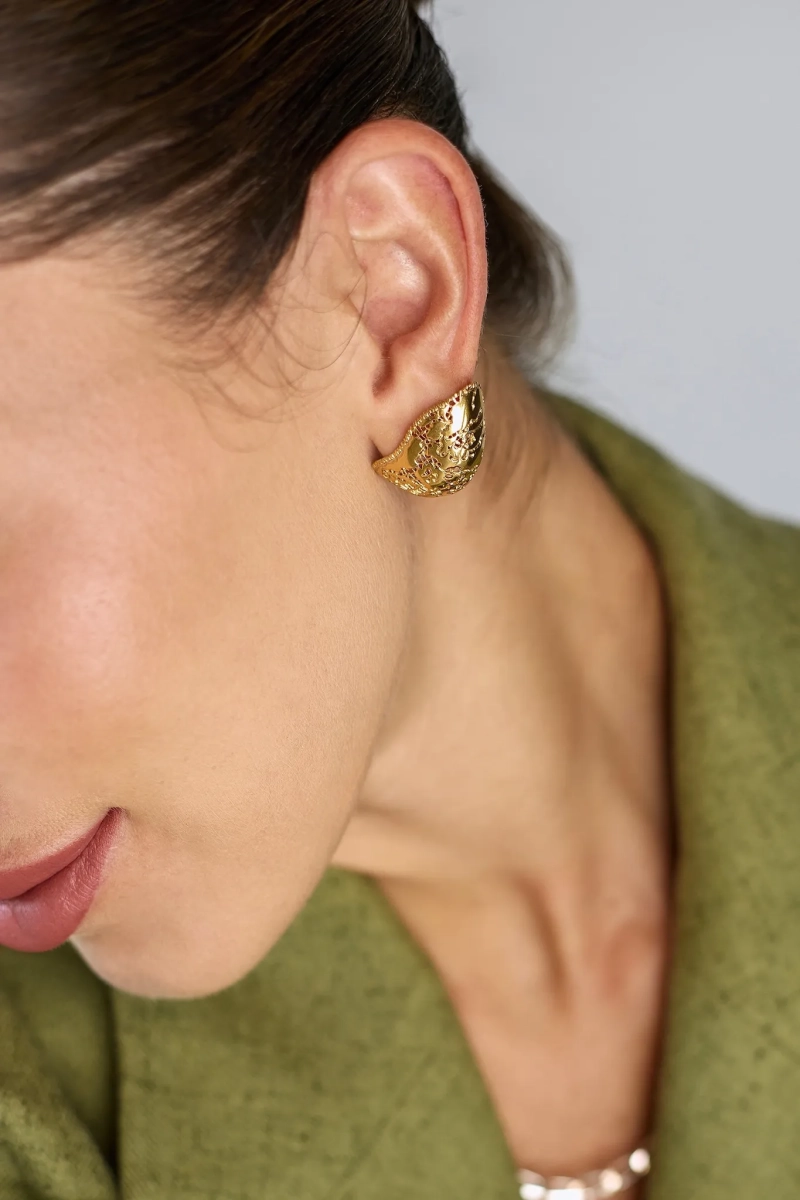 Серебряные серьги-чехлы «Кружево» с позолотой SBLESKOM, цвет: позолота, 22157 купить онлайн