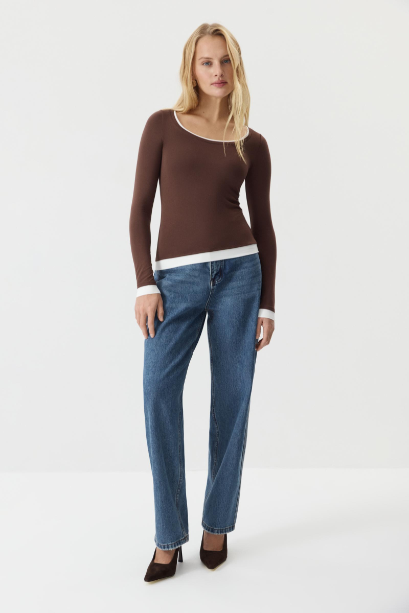 Лонгслив с элементом многослойности Charmstore, цвет: шоколадный, 205-45765-551 купить онлайн