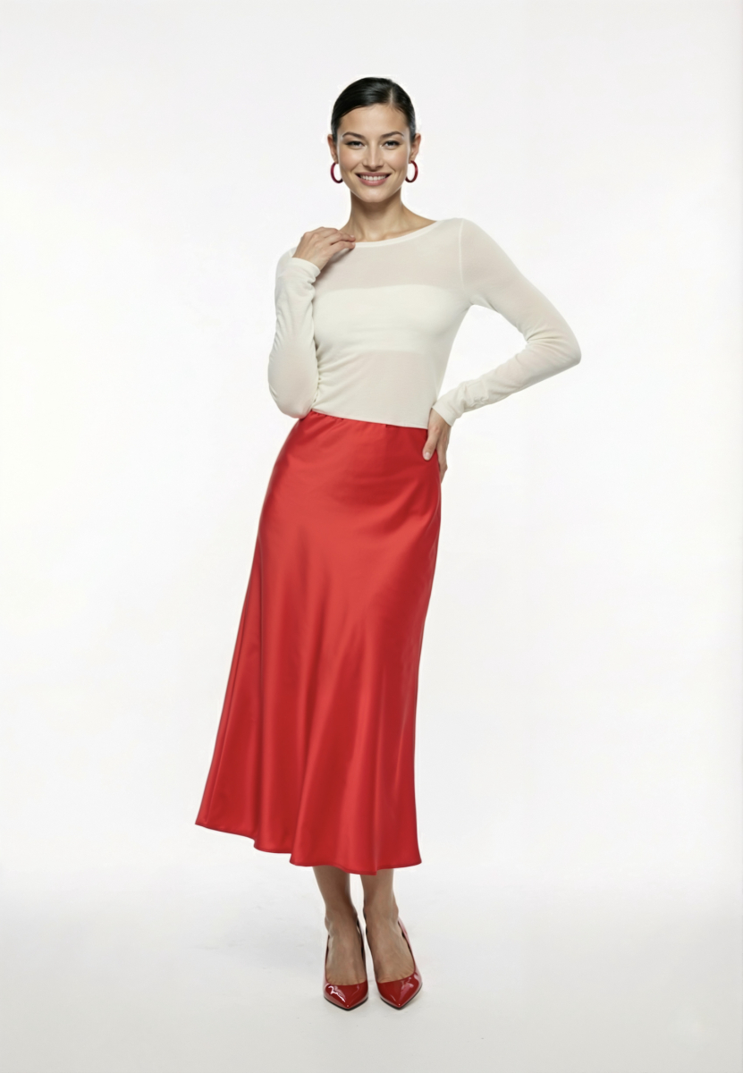Юбка миди из атласа REFERT, цвет: красный, 07-2541/12-2511 купить онлайн