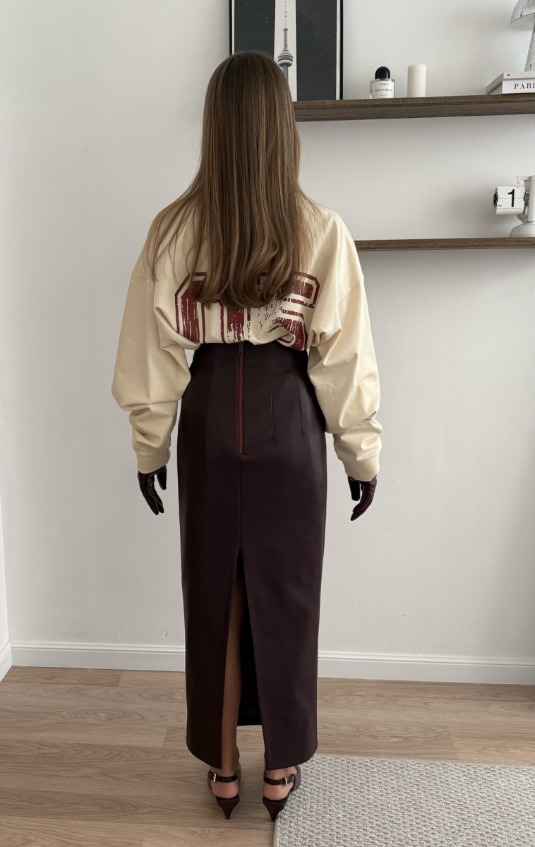 Юбка миди из экокожи BURGUNDY Label .B, цвет: burgundy, Sk.27.2.3959BRD купить онлайн