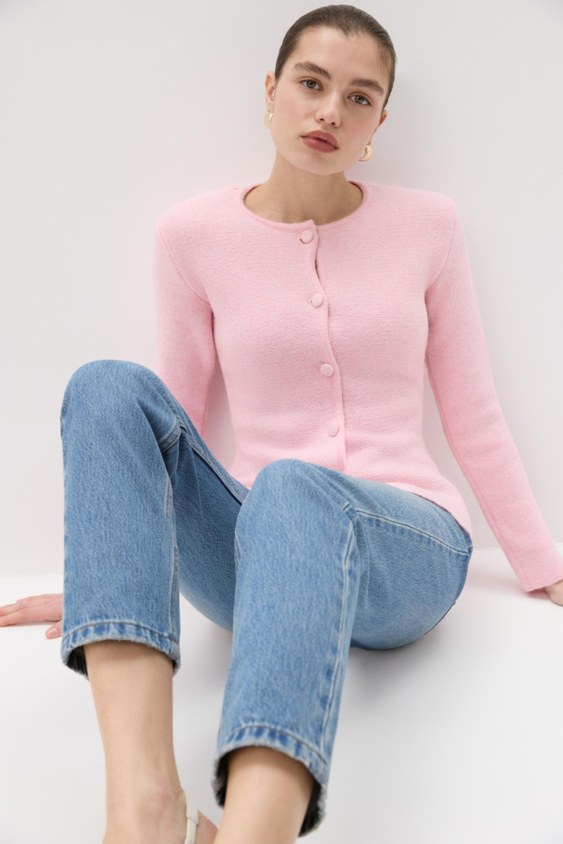 Кардиган вязаный с баской Charmstore, цвет: пудровый, 305-443108-227 купить онлайн