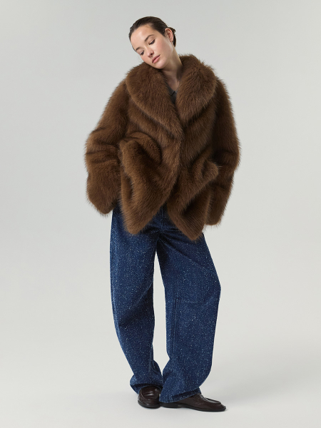 Экошуба оверсайз с шалевым воротником Only me, цвет: коричневый с темными кончиками, ЭШ3546 купить онлайн