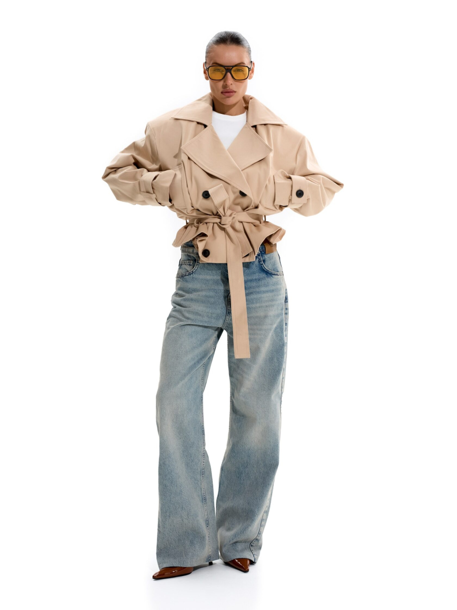 Укороченный тренч с объемными плечами ANOTHER SELECT, цвет: бежевый, 00051 купить онлайн