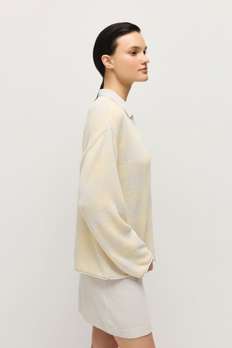 Поло из хлопковой махры в клетку AROUND, цвет: Светло-серый, 219_142CN01 купить онлайн