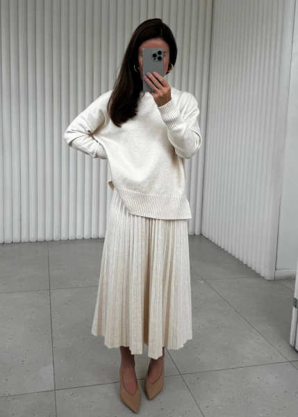 Костюм: джемпер с юбкой "Гофре" I.B.W., цвет: молочный, KJ124 купить онлайн