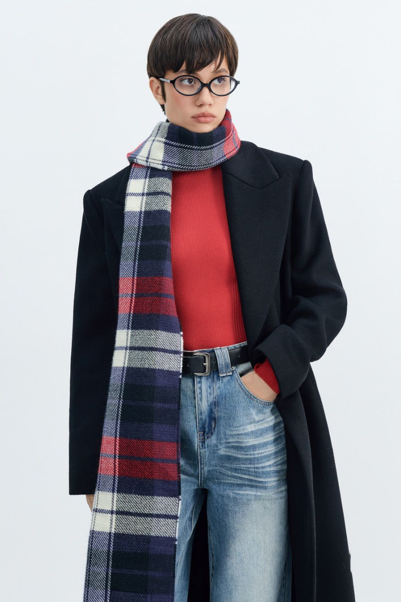 Шарф с принтом «клетка» TOPTOP, цвет: синий с принтом TT.607.16556.621 купить онлайн