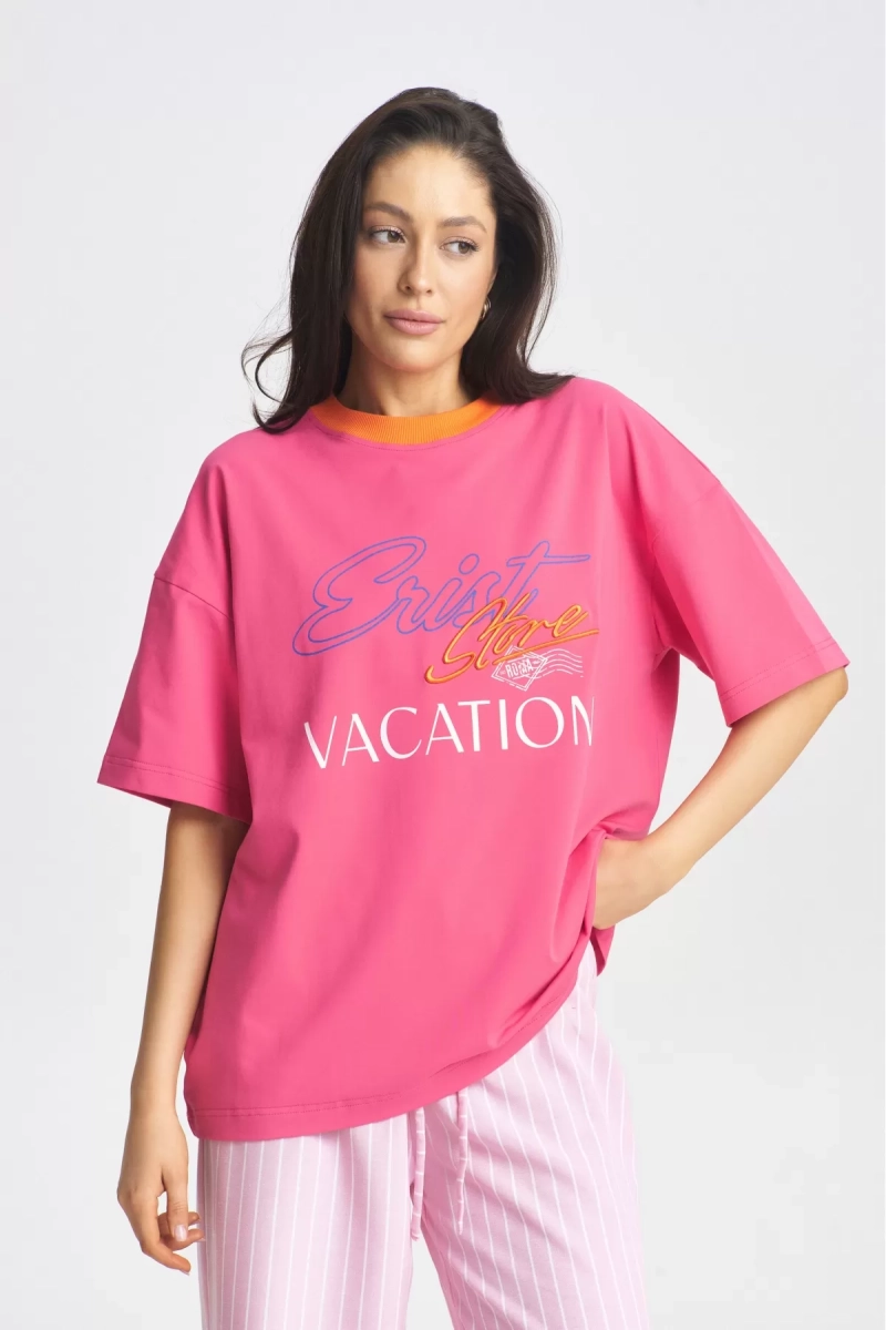 Футболка с контрастным воротом Bright Pink Erist store, цвет: розовый НФ-00002131 |новая коллекция купить онлайн