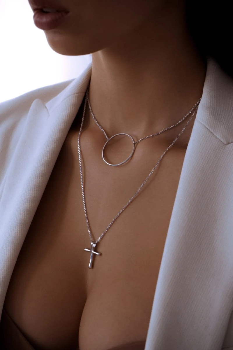 Серебряное колье крестик "Слияние" мини