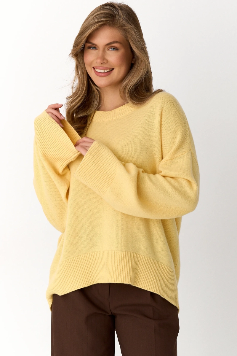 Свитер О-образный из шерсти и кашемира Ricoco, цвет: нежно-желтый, 5065/3 купить онлайн