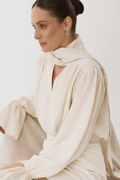 Блуза из 100% лиоцелла с бантом Ricoco, цвет: молочный, 7001/1 купить онлайн