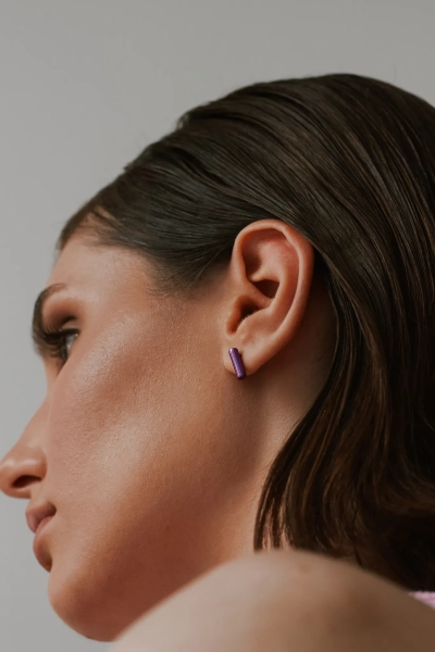 Серебряные серьги-пусеты "Match" purple SBLESKOM, цвет: фиолетовый, 111763 купить онлайн