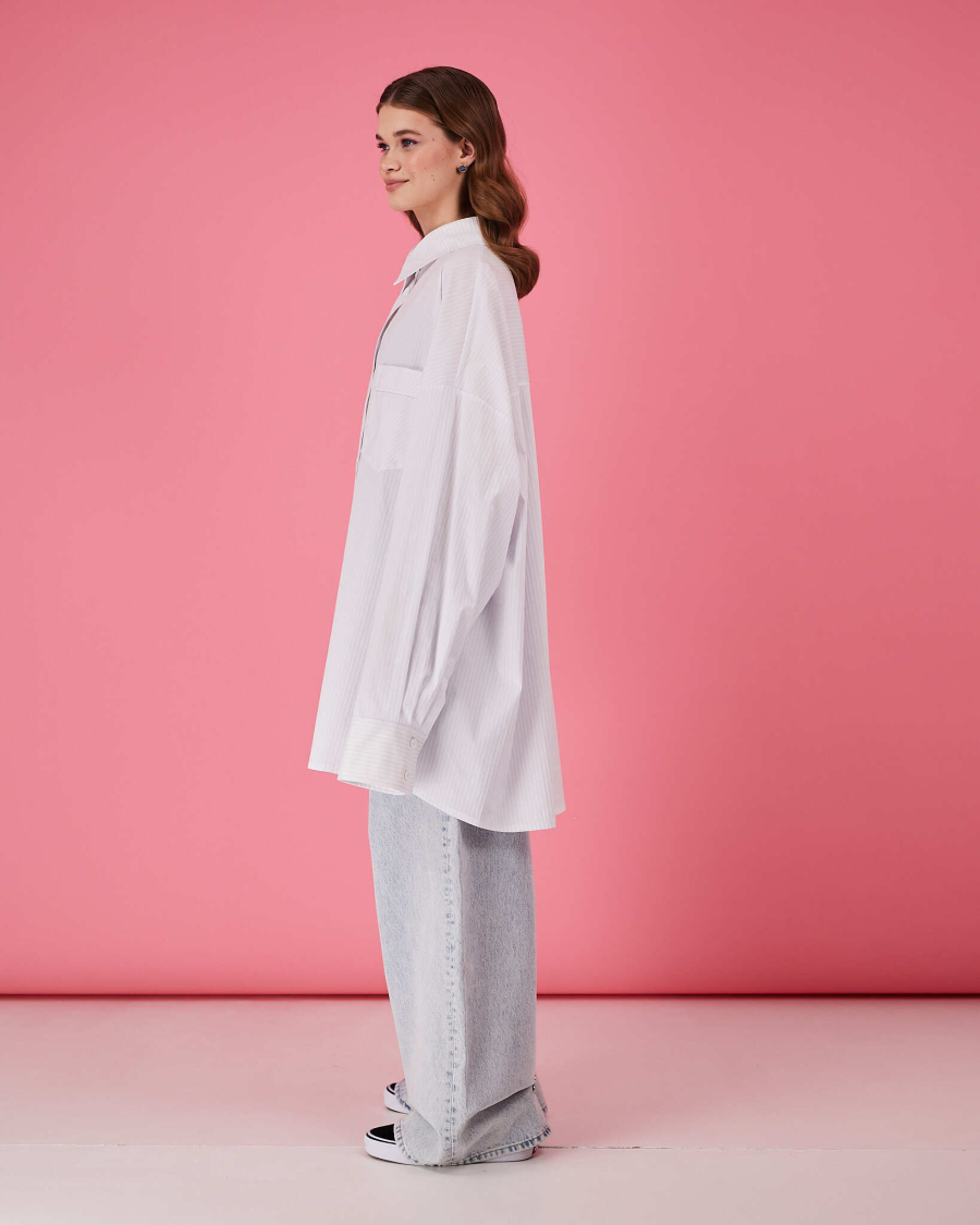 Рубашка макси оверсайз #25 TABOO, цвет: белый с голубым, Rub25 купить онлайн