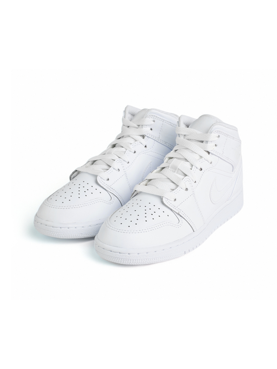 Кроссовки подростковые Jordan 1 Mid "Triple White" NKDADDYS SNEAKERS, цвет: белый 554725-136 купить онлайн