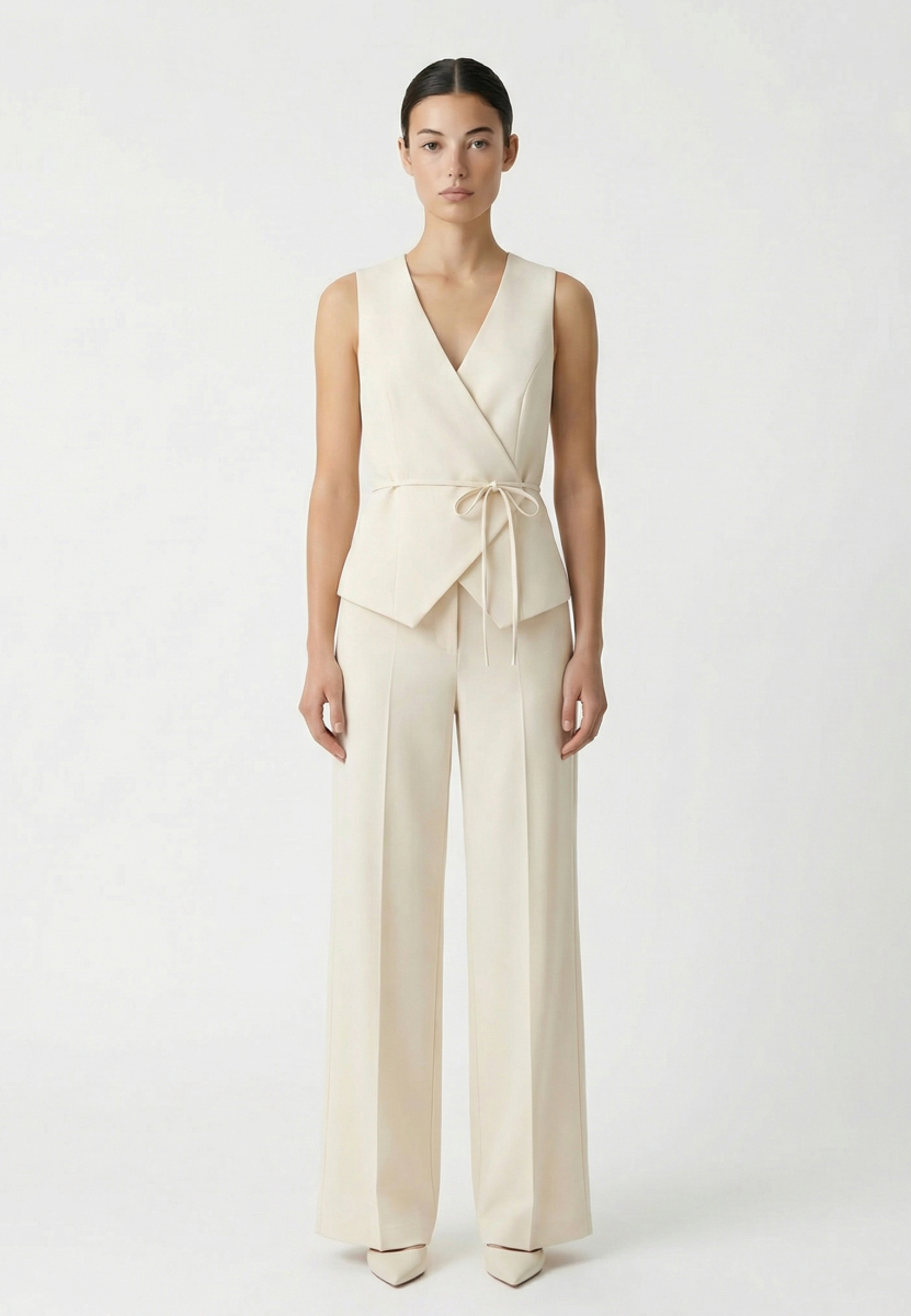 Жилет на запах из костюмной ткани REFERT, цвет: молочный, 05-4144/2-2511 купить онлайн