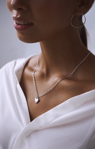 Серебряное колье сердце "Bubble"