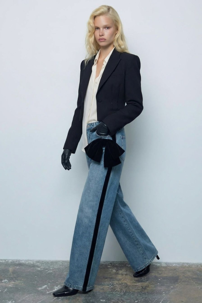 Джинсы с бантом TOPTOP, цвет: голубой с принтом, TTS.036.18645.601 купить онлайн