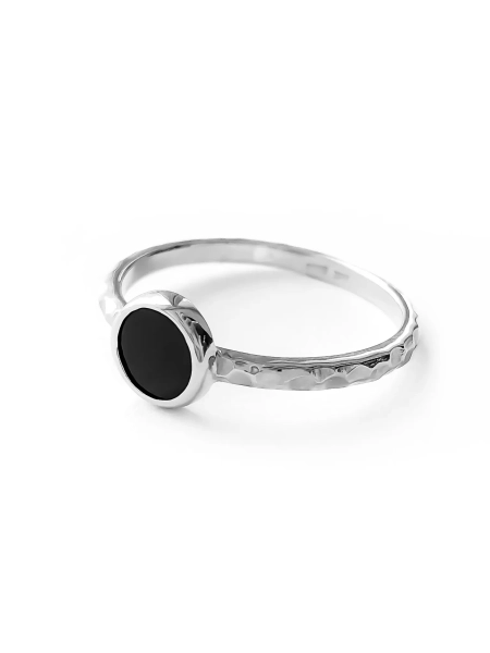 Серебряное узкое кольцо "Black" с черным агатом SBLESKOM, цвет: серебро, 11271 купить онлайн