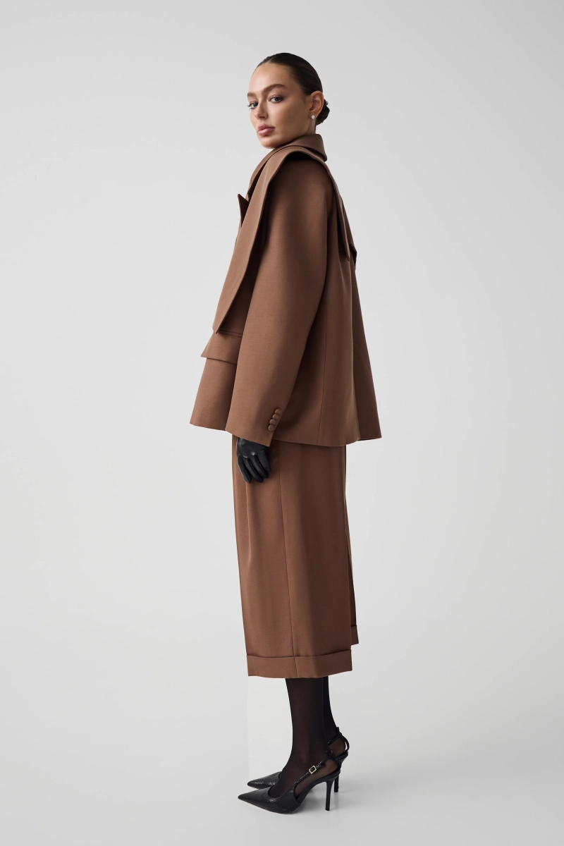 Шерстяной жакет с акцентными деталями Shtripling, цвет: коричневый, SHJKT003BRN купить онлайн