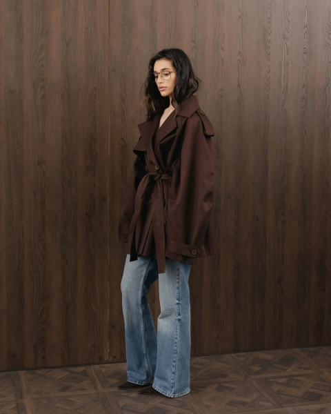 Короткий тренч YONSRU, цвет: коричневый,  купить онлайн