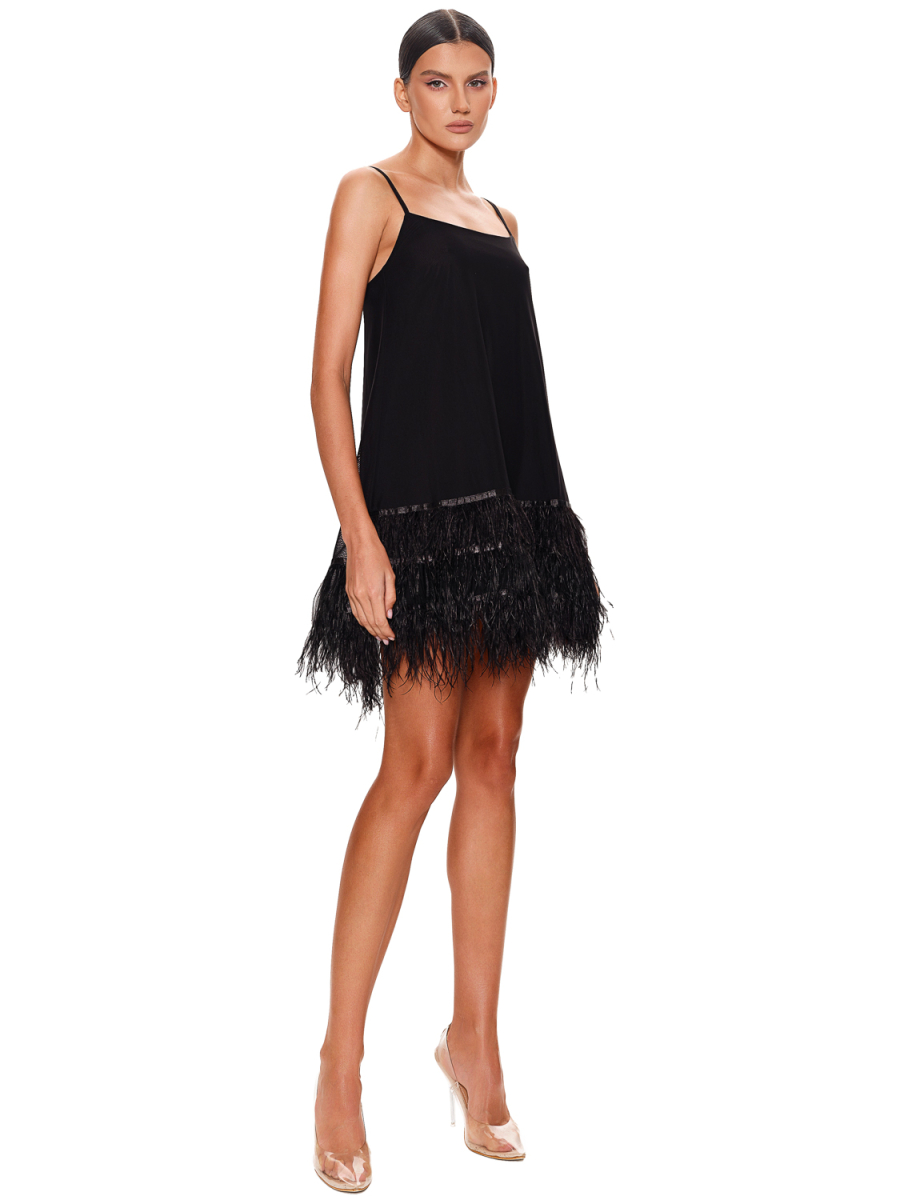 Платье А-силует с перьями SODAMODA, цвет: Черный, 13623 купить онлайн