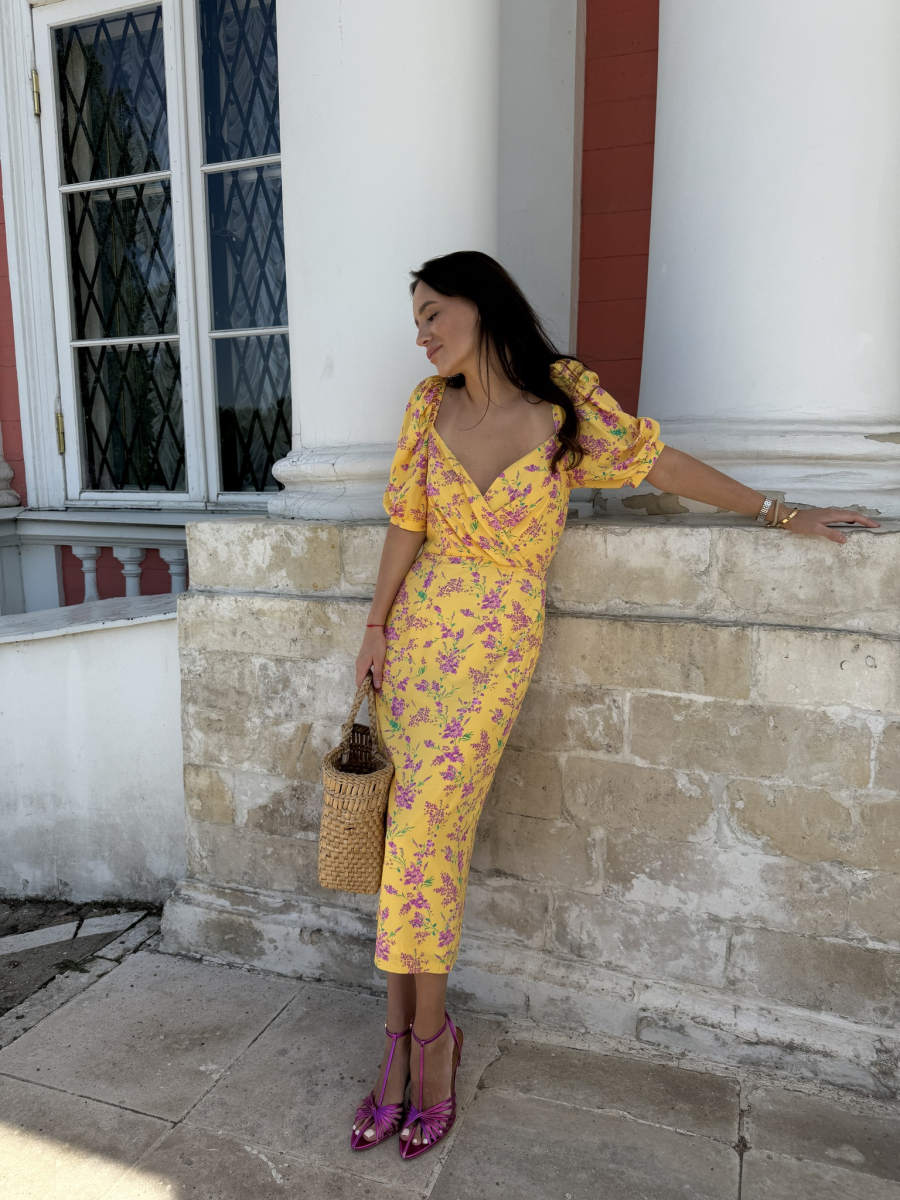 Платье из вискозы с драпированным лифом VLVT, цвет: Желтый, 00-00005062 купить онлайн