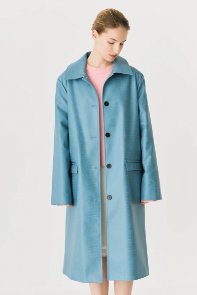 Тренч удлиненный из экокожи с эффектом тиснения Ricoco, цвет: синий, 7049/1 купить онлайн