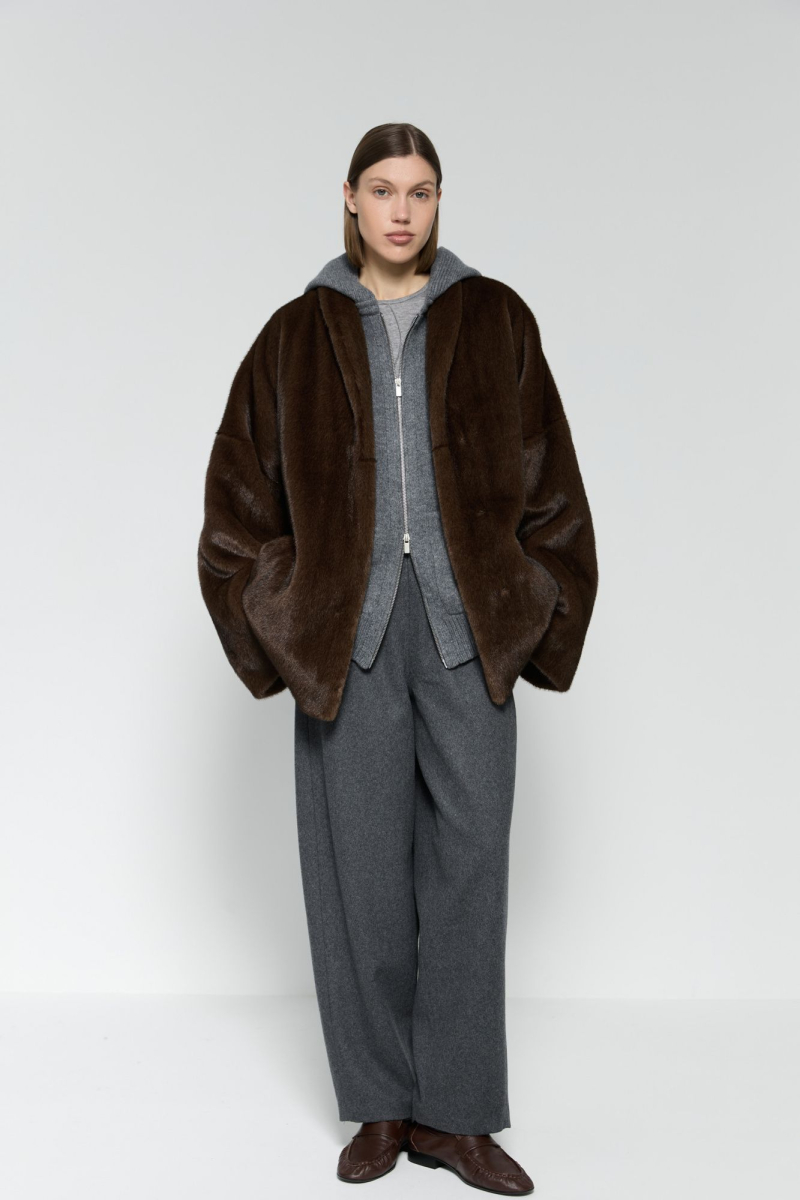 Полупальто меховое AROUND, цвет: коричневый, 210_70P01 купить онлайн