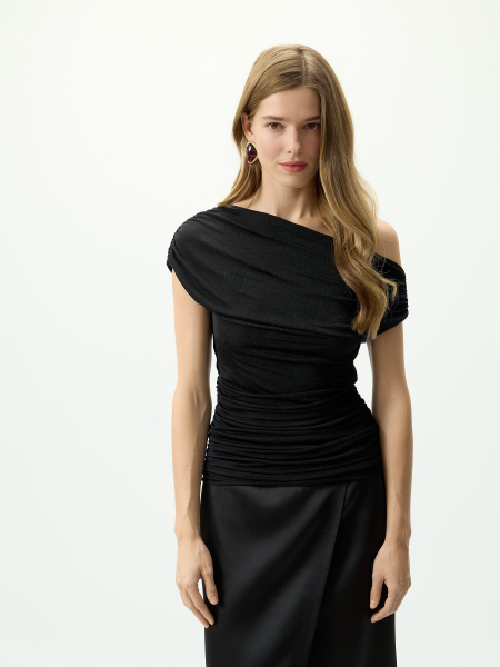 Топ с ассиметричными плечами Conso, цвет: Черный, PM 250976 - черный купить онлайн