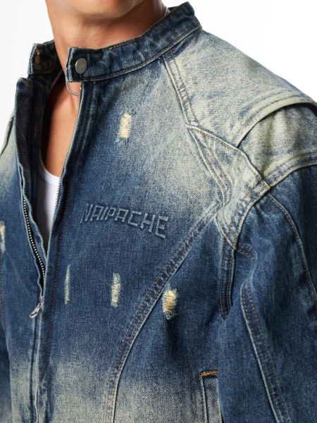 Куртка Cafe racer jacket denim U NAIPACHE, цвет: синий,  купить онлайн