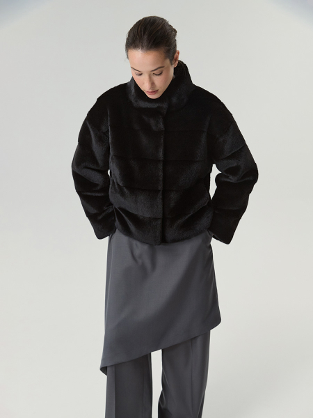 Экошуба с воротником стойка Only me, цвет: Черный, ЭШ5848 купить онлайн