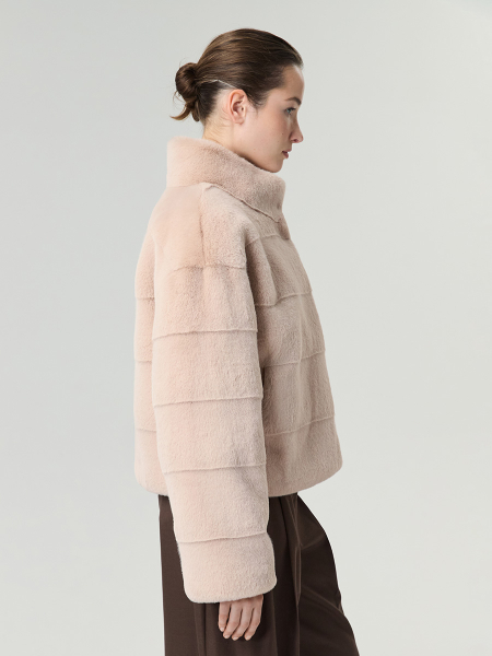 Экошуба с воротником стойка Only me, цвет: Пудра, ЭШ5847 купить онлайн