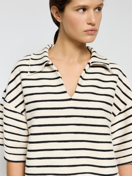 Поло в полоску из фактурного хлопка AROUND, цвет: молочный/полоска, SS219_96CP01OS купить онлайн