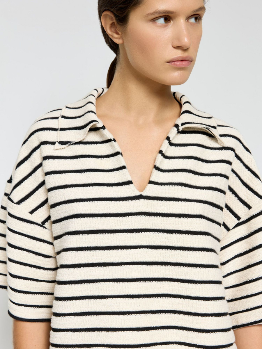 Поло в полоску из фактурного хлопка AROUND, цвет: молочный/полоска, SS219_96CP01OS купить онлайн