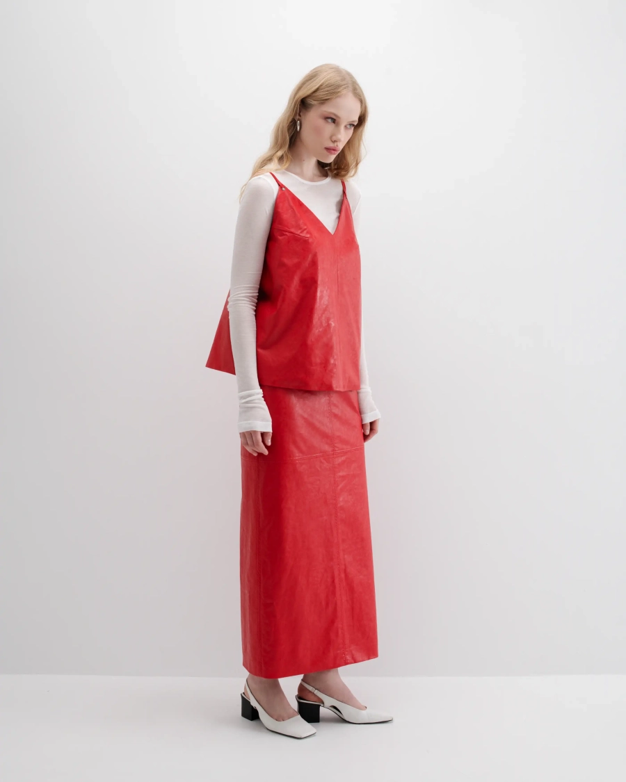 Юбка из экокожи Anmuse, цвет: красный, SK24А101-RD купить онлайн