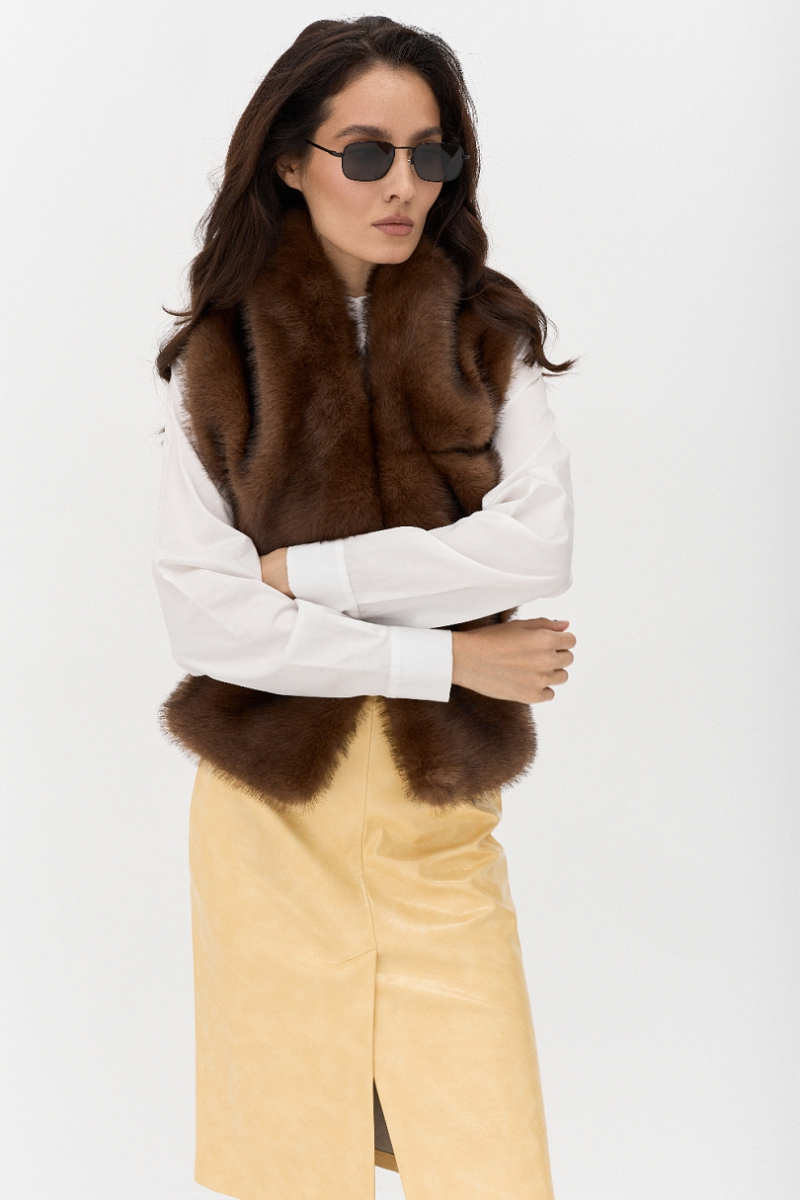 Шарф из экомеха с подкладом Ricoco, цвет: шоколадный 7004/1 купить онлайн