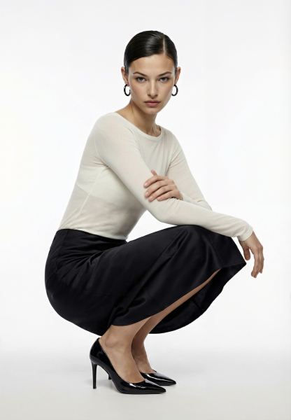 Юбка миди из атласа REFERT, цвет: Черный, 07-2541/1-2511 купить онлайн